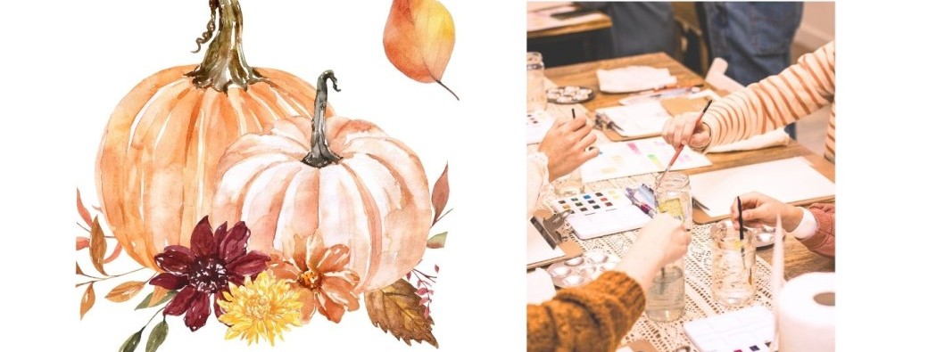 Atelier Aquarelle Citrouille et feuilles