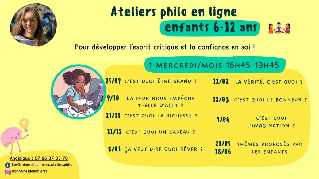 Atelier philo en ligne enfants 6 à 12 ans (mercredi)