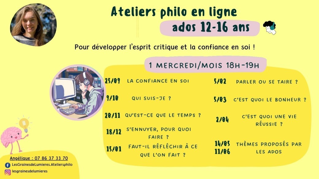 Ateliers philo en ligne adolescents 12 à 16 ans (mercredi)