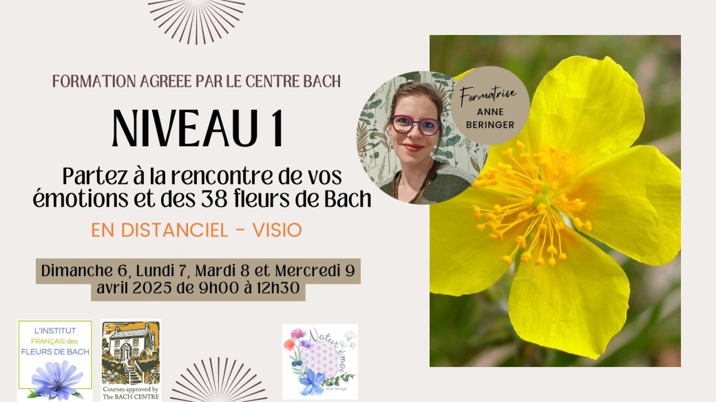 Formation agréée en Fleurs de Bach niveau 1 en distanciel 6 au 9 avril 2025