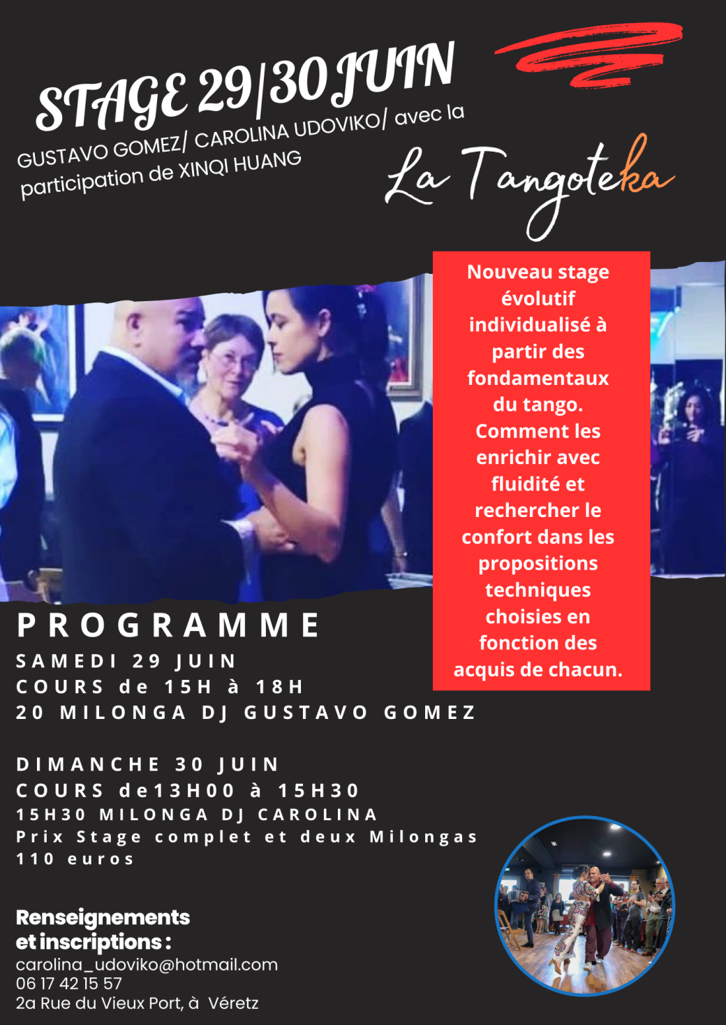 Stage Gustavo Gomez  et  Carolina Udoviko - La Tangoteka - Véretz